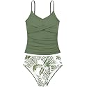 Girls Swimsuit 2 Piece Bathing Suit Criss Cross Ruched Girl Tankini Sets Printed Girls' Swimwear for 9-18 Years