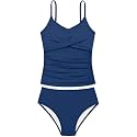 Girls Swimsuit 2 Piece Bathing Suit Criss Cross Ruched Girl Tankini Sets Printed Girls' Swimwear for 9-18 Years