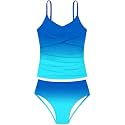 Girls Swimsuit 2 Piece Bathing Suit Criss Cross Ruched Girl Tankini Sets Printed Girls' Swimwear for 9-18 Years