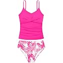 Girls Swimsuit 2 Piece Bathing Suit Criss Cross Ruched Girl Tankini Sets Printed Girls' Swimwear for 9-18 Years