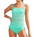 Girls Swimsuit 2 Piece Bathing Suit Criss Cross Ruched Girl Tankini Sets Printed Girls' Swimwear for 9-18 Years