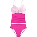 Girls Swimsuit 2 Piece Bathing Suit Criss Cross Ruched Girl Tankini Sets Printed Girls' Swimwear for 9-18 Years