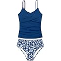 Girls Swimsuit 2 Piece Bathing Suit Criss Cross Ruched Girl Tankini Sets Printed Girls' Swimwear for 9-18 Years