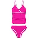 Girls Swimsuit 2 Piece Bathing Suit Criss Cross Ruched Girl Tankini Sets Printed Girls' Swimwear for 9-18 Years