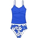 Girls Swimsuit 2 Piece Bathing Suit Criss Cross Ruched Girl Tankini Sets Printed Girls' Swimwear for 9-18 Years