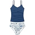 Girls Swimsuit 2 Piece Bathing Suit Criss Cross Ruched Girl Tankini Sets Printed Girls' Swimwear for 9-18 Years