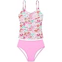 Girls Swimsuit 2 Piece Bathing Suit Criss Cross Ruched Girl Tankini Sets Printed Girls' Swimwear for 9-18 Years
