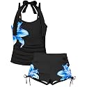 Girls Swimsuit 2 Piece Halterneck Girls Tankini Swimsuit Drawstring Printed Swim Shorts Girl Bathing Suit for 7-18T