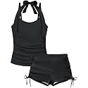 Girls Swimsuit 2 Piece Halterneck Girls Tankini Swimsuit Drawstring Printed Swim Shorts Girl Bathing Suit for 7-18T