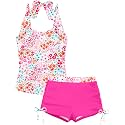 Girls Swimsuit 2 Piece Halterneck Girls Tankini Swimsuit Drawstring Printed Swim Shorts Girl Bathing Suit for 7-18T
