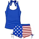 Girls Swimsuit 2 Piece Halterneck Girls Tankini Swimsuit Drawstring Printed Swim Shorts Girl Bathing Suit for 7-18T