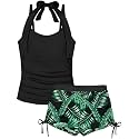 Girls Swimsuit 2 Piece Halterneck Girls Tankini Swimsuit Drawstring Printed Swim Shorts Girl Bathing Suit for 7-18T