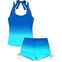 Girls Swimsuit 2 Piece Halterneck Girls Tankini Swimsuit Drawstring Printed Swim Shorts Girl Bathing Suit for 7-18T