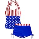 Girls Swimsuit 2 Piece Halterneck Girls Tankini Swimsuit Drawstring Printed Swim Shorts Girl Bathing Suit for 7-18T
