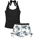 Girls Swimsuit 2 Piece Halterneck Girls Tankini Swimsuit Drawstring Printed Swim Shorts Girl Bathing Suit for 7-18T