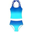 Girls Swimsuit 2 Piece Halterneck Girls Tankini Swimsuit Drawstring Printed Swim Shorts Girl Bathing Suit for 7-18T