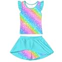 Girls Swimsuit 2 Piece Ruffle Bathing Suit UPF 50+ Tankini Swimsuit Skirt with Lining Size 3-10