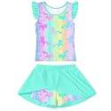 Girls Swimsuit 2 Piece Ruffle Bathing Suit UPF 50+ Tankini Swimsuit Skirt with Lining Size 3-10