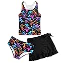 Girls Swimsuit 3pc Bathing Suit Tankini Set with Skirt 5-14 Years