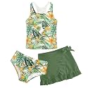 Girls Swimsuit 3pc Bathing Suit Tankini Set with Skirt 5-14 Years