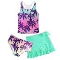 Girls Swimsuit 3pc Bathing Suit Tankini Set with Skirt 5-14 Years