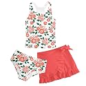 Girls Swimsuit 3pc Bathing Suit Tankini Set with Skirt 5-14 Years
