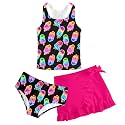 Girls Swimsuit 3pc Bathing Suit Tankini Set with Skirt 5-14 Years