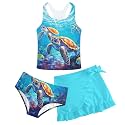 Girls Swimsuit 3pc Bathing Suit Tankini Set with Skirt 5-14 Years
