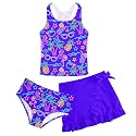 Girls Swimsuit 3pc Bathing Suit Tankini Set with Skirt 5-14 Years