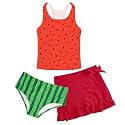 Girls Swimsuit 3pc Bathing Suit Tankini Set with Skirt 5-14 Years