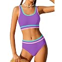 Girls Swimsuit Double Strap High Waist Sporty Bikini Swimsuits Swim Cover Up Skirt 3 Piece Set
