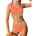 Girls Swimsuit Double Strap High Waist Sporty Bikini Swimsuits Swim Cover Up Skirt 3 Piece Set