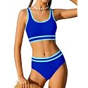 Girls Swimsuit Double Strap High Waist Sporty Bikini Swimsuits Swim Cover Up Skirt 3 Piece Set