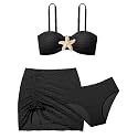 Girls Swimsuit Double Strap High Waist Sporty Bikini Swimsuits Swim Cover Up Skirt 3 Piece Set