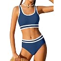 Girls Swimsuit Double Strap High Waist Sporty Bikini Swimsuits Swim Cover Up Skirt 3 Piece Set