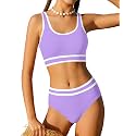 Girls Swimsuit Double Strap High Waist Sporty Bikini Swimsuits Swim Cover Up Skirt 3 Piece Set