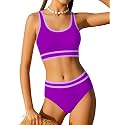 Girls Swimsuit Double Strap High Waist Sporty Bikini Swimsuits Swim Cover Up Skirt 3 Piece Set