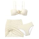 Girls Swimsuit Double Strap High Waist Sporty Bikini Swimsuits Swim Cover Up Skirt 3 Piece Set