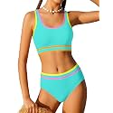 Girls Swimsuit Double Strap High Waist Sporty Bikini Swimsuits Swim Cover Up Skirt 3 Piece Set