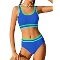 Girls Swimsuit Double Strap High Waist Sporty Bikini Swimsuits Swim Cover Up Skirt 3 Piece Set