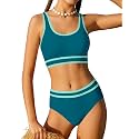 Girls Swimsuit Double Strap High Waist Sporty Bikini Swimsuits Swim Cover Up Skirt 3 Piece Set