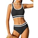 Girls Swimsuit Double Strap High Waist Sporty Bikini Swimsuits Swim Cover Up Skirt 3 Piece Set