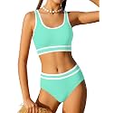 Girls Swimsuit Double Strap High Waist Sporty Bikini Swimsuits Swim Cover Up Skirt 3 Piece Set