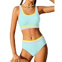 Girls Swimsuit Double Strap High Waist Sporty Bikini Swimsuits Swim Cover Up Skirt 3 Piece Set