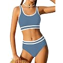 Girls Swimsuit Double Strap High Waist Sporty Bikini Swimsuits Swim Cover Up Skirt 3 Piece Set