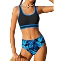 Girls Swimsuit Double Strap High Waist Sporty Bikini Swimsuits Swim Cover Up Skirt 3 Piece Set
