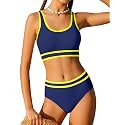 Girls Swimsuit Double Strap High Waist Sporty Bikini Swimsuits Swim Cover Up Skirt 3 Piece Set