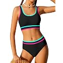 Girls Swimsuit Double Strap High Waist Sporty Bikini Swimsuits Swim Cover Up Skirt 3 Piece Set