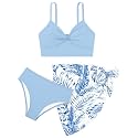 Girls Swimsuit Double Strap High Waist Sporty Bikini Swimsuits Swim Cover Up Skirt 3 Piece Set
