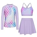 Girls Swimsuit Long Sleeve Swim Shirt 3 Piece Rash Guard for Girls Bathing Suit with Boyshorts